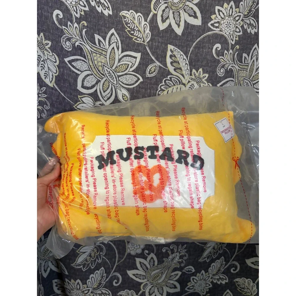 Mustard Packet Decorative Pillow Yellow Kitsch Foodie Accent Plush NEW